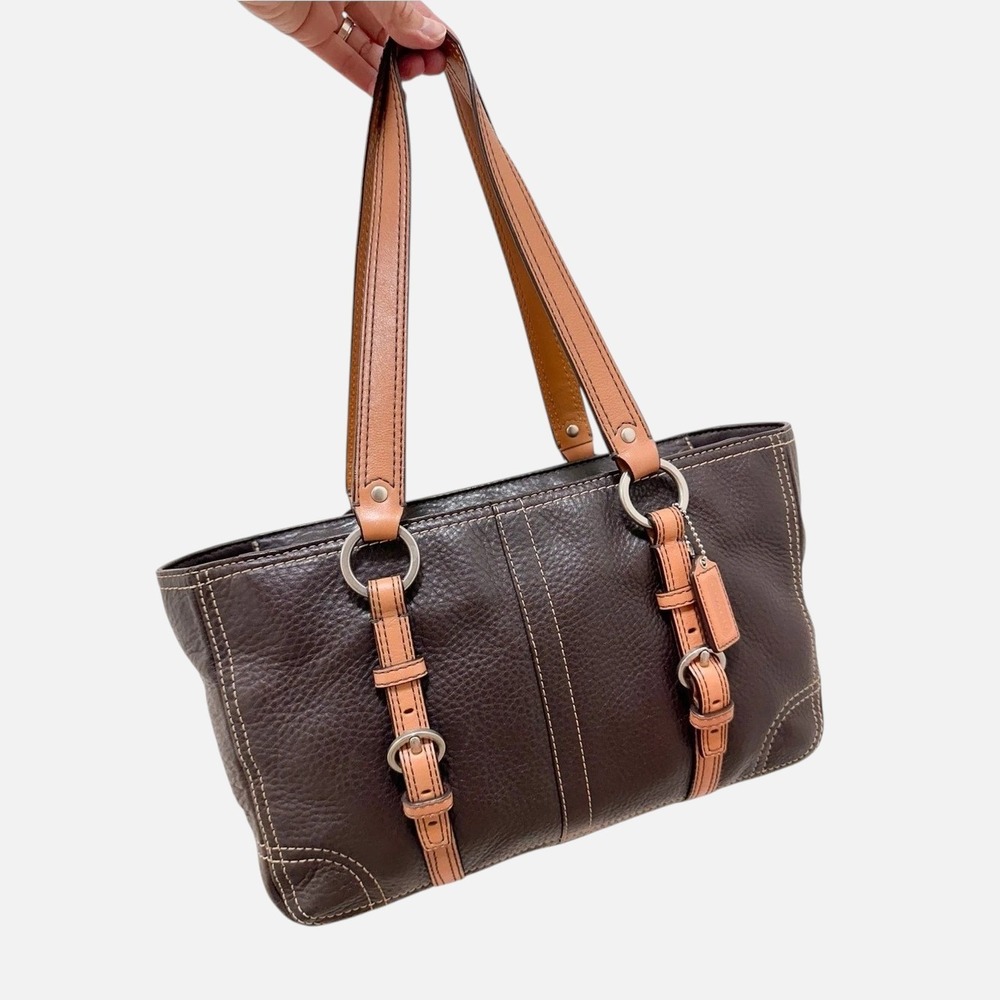 Coach Chelsea Tote Bag Chocolate Brown Pebbled Leather Tan Trim Y2K 12339 - Picture 16 of 16
